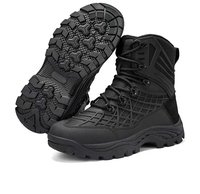 Bottes tactiques mi-mollet pour hommes, foncées, anti-transpiration, antidérapantes, confortables, respirantes, avec doublure en maille, semelle extérieure en caoutchouc durable et imperméable, à lacets