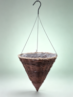 Panier à fleurs suspendu en ciment tressé conique, style américain, avec bord en corde, support métallique, doublure imperméable, pot de plante intérieur/extérieur