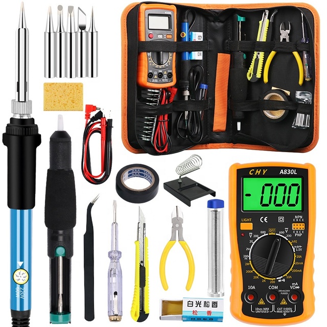 110V/220V Internally Heated 60W Electric Soldering Iron Welding Iron Kit With PU Bag 19 Pcs