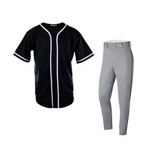 Uniforme de baseball pour homme, maillot noir, pantalon gris, 100% polyester, évacuation de l'humidité, manches courtes, coupe régulière, grande taille, devant entièrement imprimé - Product Image 1