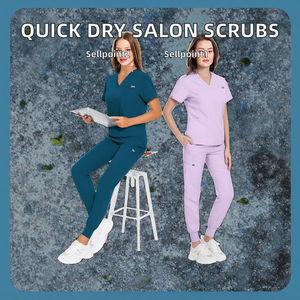 Ventes chaudes - Uniformes de salon de beauté, blouses d'hôpital, ensembles d'uniformes d'infirmière pour spa médical, en tissu élastique tissé LOMW, séchage rapide, logo personnalisé, unisexe - Product Image 2