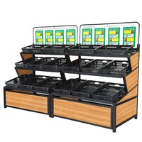 3-laags houten fruit- en groentepresentatie rekken voor supermarkten, fruit- en groentepresentatie rek, fruitpresentatie rekken