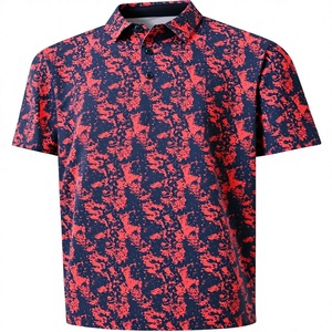 Men's Short Sleeve <b>Polo</b> <b>Shirt</b> Red <b>Navy</b> Printed Knitted Breathable Casual Wear - Product Image 3
