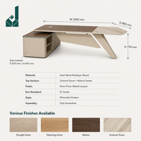 Bureau de direction moderne de luxe en ardoise italienne et placage de noyer, finition laquée nano piano, pieds robustes, table d'appoint pour bureau d'entreprise