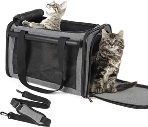 2024黑色经典棉宠物载体环保XL储物盒，带定制商标软拉链封口，适合猫狗