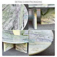 Table basse moderne en marbre vert rond, forme en T basse, socle, salon, luxe, naturel, table d'appoint en calacatta personnalisée