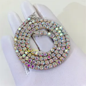 파인 쥬얼리 새로운 디자인 힙합 레인보우 다채로운 화이트 다이아몬드 925 실버 moissanite 테니스 체인