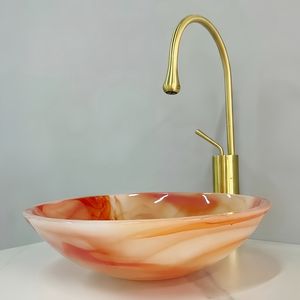 Lavabo rond moderne en verre avec design en <span class=keywords><strong>onyx</strong></span> de <span class=keywords><strong>pierre</strong></span> naturelle de luxe, facile à nettoyer, pour salle de bain d'hôtel - Product Image 2