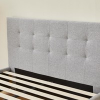 Cadre de lit capitonné personnalisable, cadre de lit XL avec tiroir de rangement, tissu en lin de qualité supérieure et lattes en contreplaqué robustes, MOQ 50