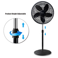 Vente directe d'usine, ventilateur sur pied en plastique noir durable, oscillation large, hauteur réglable, 5 pales, 18 pouces