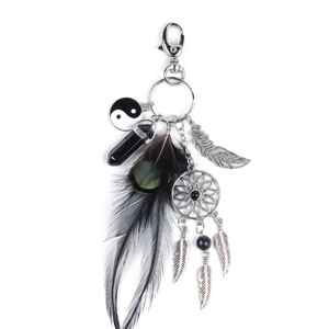 <span class=keywords><strong>Porte</strong></span>-clés vintage en <span class=keywords><strong>macramé</strong></span> bohème attrape-rêves, avec pendentif de luxe en plumes et alliage pour clés de voiture, idéal pour la sublimation. - Product Image 3