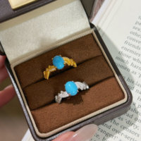 Nouvelle Arrivée 925 Sterling Silver Fine Ring Haute Qualité Vintage Plaqué Or Poire Forme Synthétique Bleu Turquoise Unique Vintage