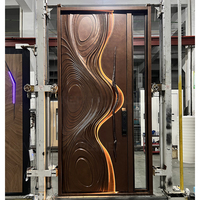 Porte pivotante de sécurité antique haut de gamme, courbée, en aluminium coulé sculpté en 3D, avec bande LED intégrée