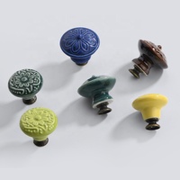 Boutons de cuisine en céramique à relief floral poignées Vintage rond monotrou pour commode chambre tiroir placard placard