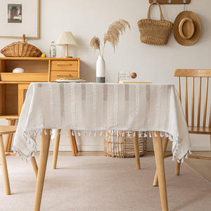 Minimalist Jacquard <b>Tablecloth</b> Rectangle White <b>Washable</b> Home Decor With Tassels For Dining Table - Product Image 5