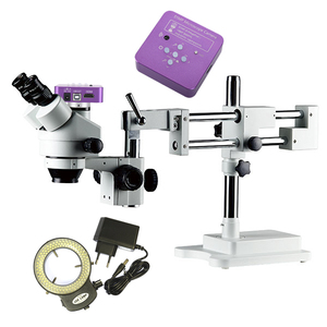Microscope stéréoscopique trinoculaire professionnel avec zoom 7-45x, caméra 51MP, microscope stéréoscopique <span class=keywords><strong>USB</strong></span>, éclairage annulaire LED 144 - Product Image 1