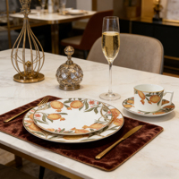 En gros, Service de table en céramique motif Grenade et Perroquet, Assiettes en porcelaine fine personnalisées, Tasses à thé et à café avec soucoupes, Ensemble de vaisselle