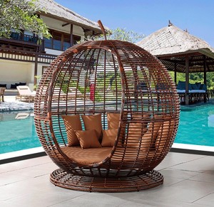 Camastro Redondo Moderno <span class=keywords><strong>de</strong></span> Ratán Impermeable Estilo Italiano Miami Bamboo <span class=keywords><strong>para</strong></span> Exteriores con Toldo <span class=keywords><strong>para</strong></span> Hotel - Product Image 1