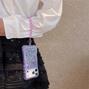 Funda de Celular 3 en 1 con Brillantina y Lentejuelas de Lujo para iPhone 13 14 15 16 Pro Max 17 Air con Brazalete de Cuentas - Product Image 5