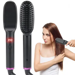 Peine eléctrico profesional para mujer, alisador de pelo con pantalla LED, cepillo alisador de pelo