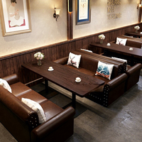 Ensemble de canapés et chaises de style rétro américain pour bar, café, restaurant occidental, avec table à manger et musique, en PU, usage commercial