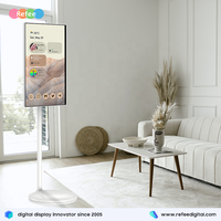 Moniteur Android portable intelligent sans fil Refee de 32 pouces, autonomie de 9 heures, fréquence de rafraîchissement de 120 Hz, support de kiosque 2-en-1, blanc, alimentation 12 V