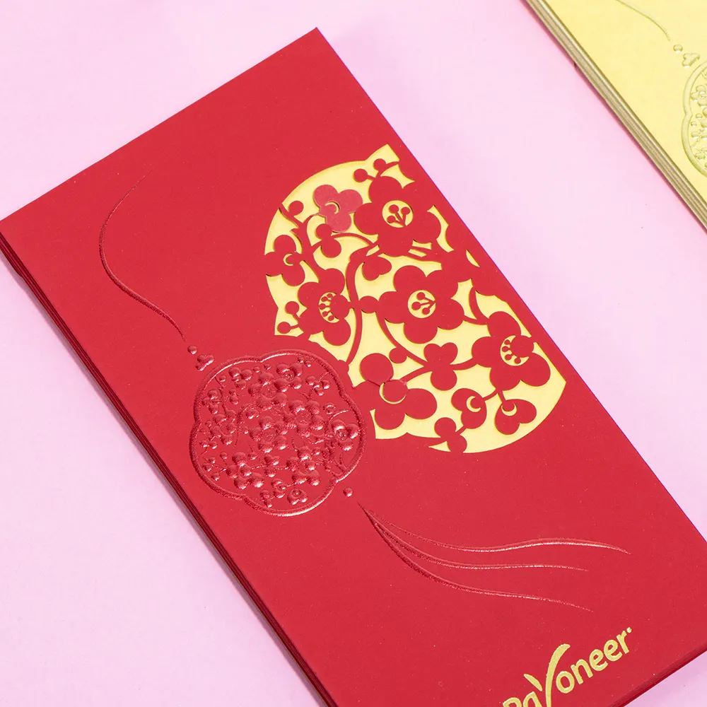 Customized custom logo Angpao red packet lucky money wood free paper card red pockets