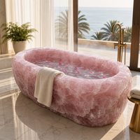 Baignoire autoportante élégante en cristal de quartz rose naturel, ovale, translucide, sculptée, massif, pour projet de spa