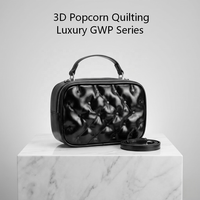 Sac bandoulière matelassé en PU noir de luxe 3D effet popcorn avec fermeture éclair, personnalisable avec logo, portable, multifonctionnel, pochette cadeau pour produits de soin