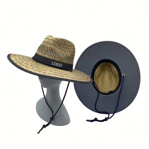 Promotional Adjustable Chin Strap Custom Your Own Logo Wide Brim Sombrero Sun Beach <b>Straw</b> <b>Hat</b> Custom Lifeguard <b>Straw</b> <b>Hat</b> - Product Image 1