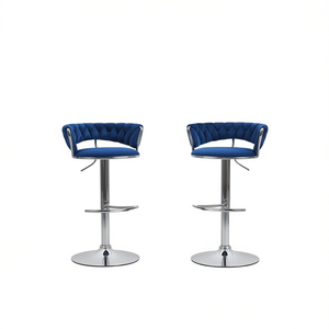 <b>Adjustable</b> Velvet Bar <b>Stools</b> Chrome Base Swivel Design Blue Set Of 2 - Product Image 1