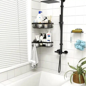 Lot de 3 étagères de salle de bain noires support de <span class=keywords><strong>douche</strong></span> d'angle adhésif mural étagère d'angle de bain <span class=keywords><strong>dans</strong></span> la salle de bain avec porte-savon - Product Image 2