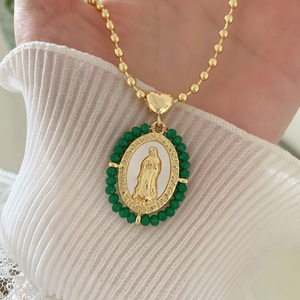 BD-C6811 Collar con Colgante de la Virgen María y <span class=keywords><strong>San</strong></span> <span class=keywords><strong>Benito</strong></span>, Gargantilla de Cadena de Bolas de Alta Gama, Amuleto de Cristal Colorido, Collares para Mujer - Product Image 4