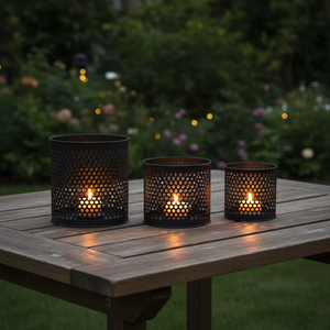 Ensemble de lanternes à bougies en métal, 3 pièces, design ajouré, centre de table de Noël, éclairage de jardin et de patio, rangement multifonctionnel - Product Image 1