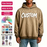 Sudadera con capucha para hombre, 450 g/m², con efecto desgastado por el sol y la suciedad, con aplique gráfico, corte holgado, rojo desgastado, estilo estético