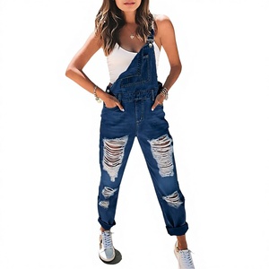 Women's <b>Vintage</b> High Destroyed Ripped Distressed Denim Overalls Comfortable Washed Blue Jean <b>Jumpsuit</b> Daily Casual Wear Spring - Product Image 3