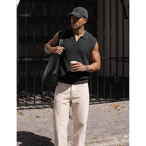 Camiseta sin Mangas de Lana Tejida para Hombre FOXA, Cuello Johnny, Camiseta de Playa de Verano, Transpirable, Ropa Casual para Hombre - Product Image 4