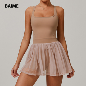Conception populaire Polyester Fiber Yoga Tennis Jupe Ensemble Exercice Femmes Tennis Robe avec Poche - Product Image 4