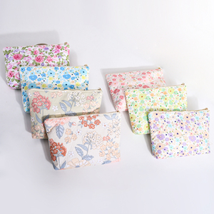 Women's Custom Multi-Color Printing Eco-Friendly Portable Cosmetic Bags Gingham Inner Cotton Floral for <b>Storage</b> Pouches - Product Image 1