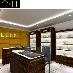 Custom Made Fashion Wooden Glass Wall Showcase Jewelry Display Case Gold Silver Accessories With LED Lighting Jewellery Showcas