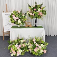 Guirlande de fleurs artificielles de 60 cm, rose et verte, arrangement d'hortensias et de roses, centre de table de mariage, décoration de chemin de table pour réception