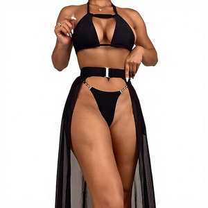 Ladies Plaid Tank 2 Piece Set Split Sexy <b>Bikini</b> Swimwear Summer Swimsuit Scarf Cover up - Product Image 3