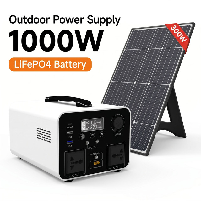1000W Portable Power Station LiFePO4 Pure Sine Wave Solar Generator  Outlet USB-C Fast Charging Emergency Backup Outdoor Camping