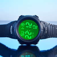 SKMEI 1068 jam tangan LED Digital untuk pria, arloji luar ruangan tahan air dengan Dial besar, jam tangan Digital LED untuk pria (hitam)