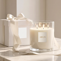 Bougie parfumée AIKUN en verre rond grand format avec mèche en coton, cire blanche, étiquette minimaliste, emballage cadeau pour événements et faveurs