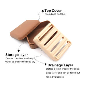 Nuovo portatile Eco Friendly in Silicone <span class=keywords><strong>da</strong></span> viaggio scatola di sapone di scarico con il coperchio del vassoio per esterni 3 in 1 porta sapone piatti - Product Image 4