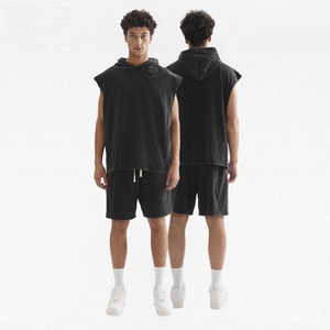 Men' Cotton Singlet Set Hooded Two Piece <strong>Shorts</strong> Set Vintage Washed Sleeveless T Shirt With <strong>Shorts</strong> for Men