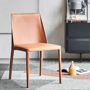 Роскошные BI-CAST Жесткий кожаный стул оранжевый седло кожаный обеденный стул