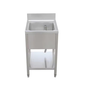 Évier à compartiment unique avec dosseret complet et étagère ouverte en dessous, <span class=keywords><strong>quatre</strong></span> pieds robustes pour restaurant, hôtel - Product Image 1