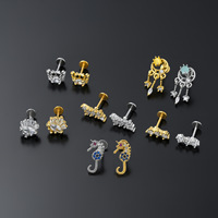Conception personnalisée Goujons de nez à dos plat en titane G23 Hypoallergénique Bijoux corporels en plaqué or Accessoire de piercing à la mode